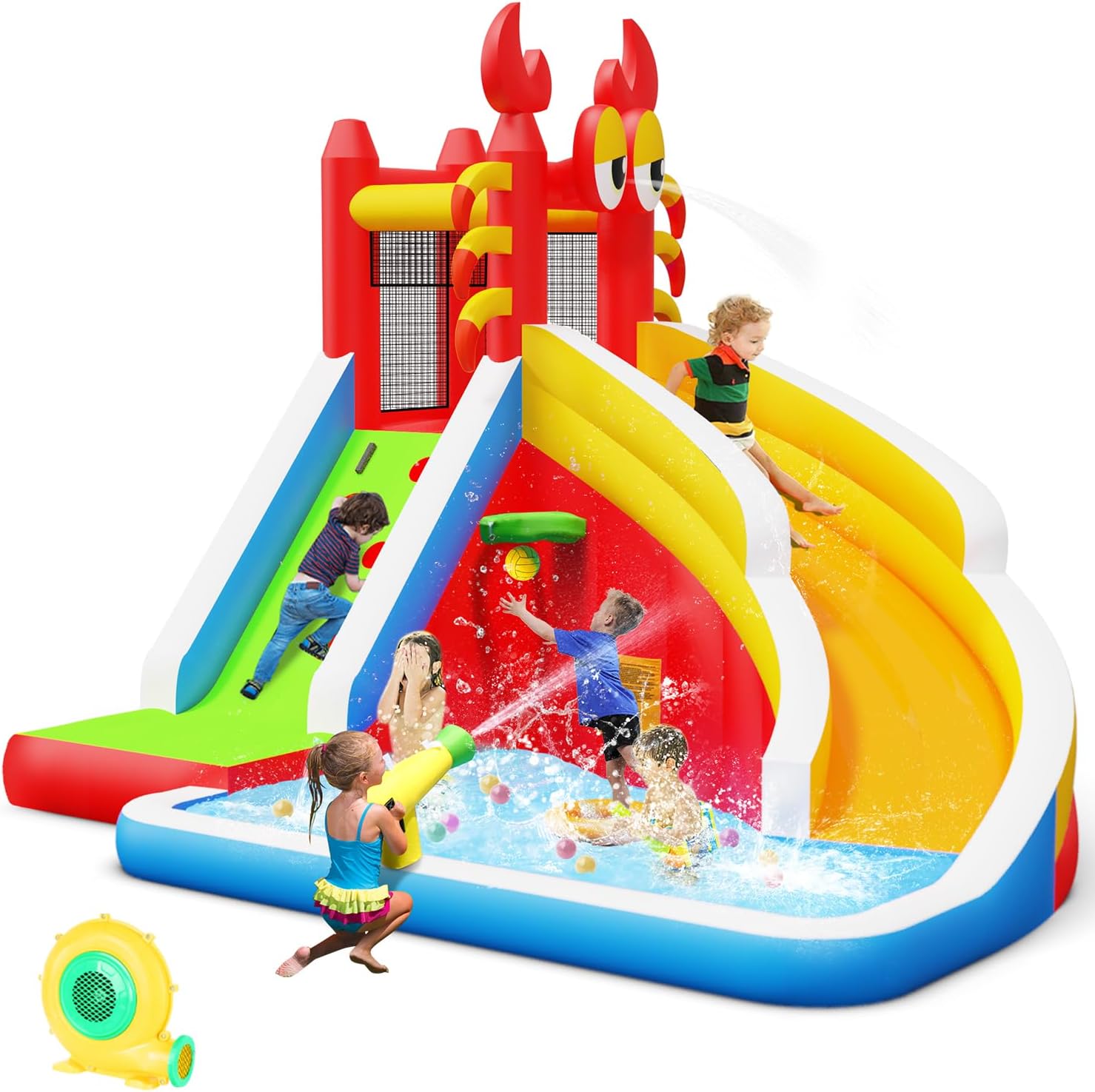 Kids Outdoor Climbing Wall - Large Inflatable Bounce House with Water